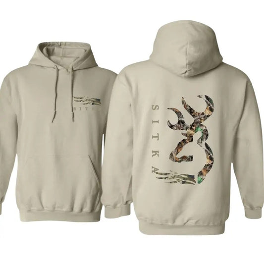 Sitka Branding Camo Hunting Hoodie with Deer Antler Graphic, Classic Fit for Outdoorsmen and Fans of Camouflage Style -...