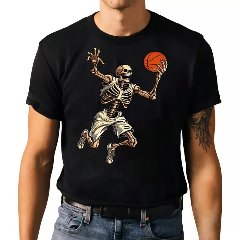 Skeleton Basketball T-shirt - Spooky Halloween Graphic Tee Hoodie, Sweatshirt | WearSparks.com