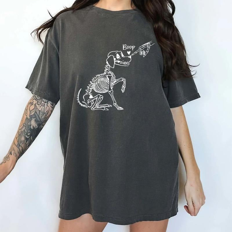 Skeleton Boop Dog Halloween Shirt Comfort Colors, Halloween Dog Tee, Cute Dog Tshirt, Spooky Vibes Tops for Women,...