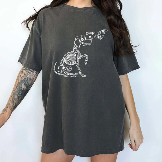 Skeleton Boop Dog Halloween Shirt Comfort Colors, Halloween Dog Tee, Cute Dog Tshirt, Spooky Vibes Tops for Women,...