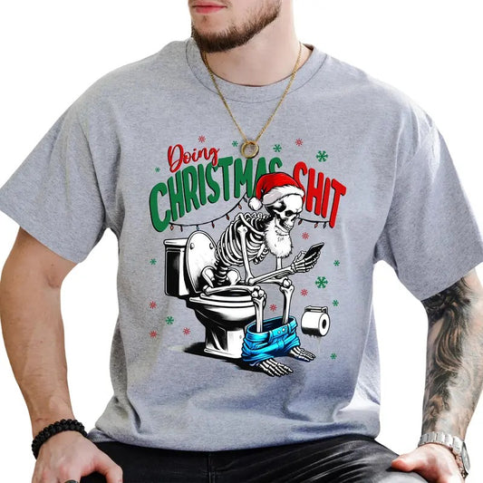 Skeleton Christmas Shirt, Funny Christmas Crewneck Men Tee, Doing Christmas Tee, Merry Scary Gifts, Retro Uncle Shirt,...