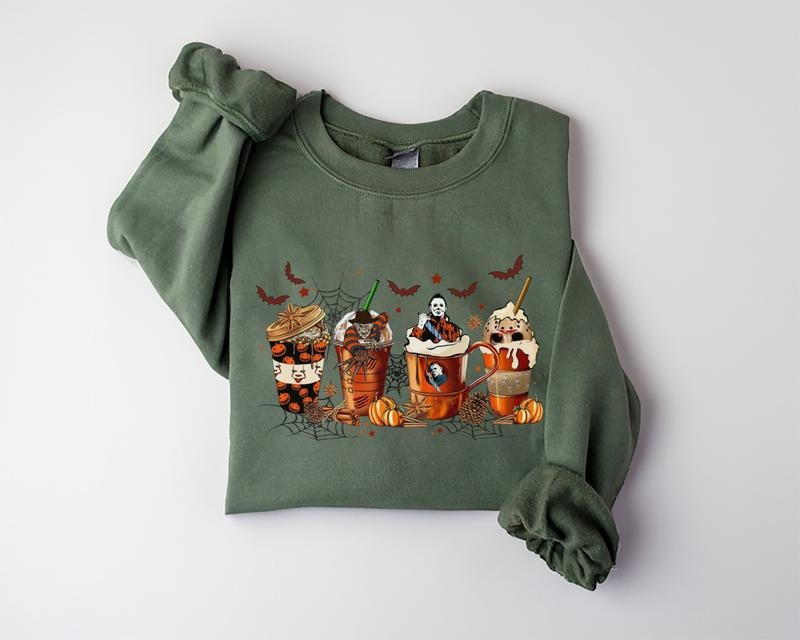 Skeleton Coffee Cups Sweatshirt, Coffee Cups Sweatshirt, Skull Coffee Cup Sweatshirt, Skeleton Halloween Sweatshirt,...
