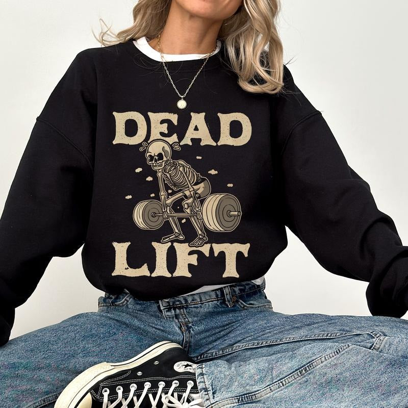 Skeleton Gym Sweatshirt, Muscle Mommy Long Sleeves Pullover, Workout Gifts, Ladies Fitness Clothing, DeadLift Sweater....