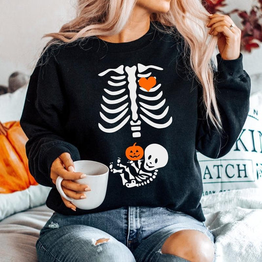 Skeleton Halloween Maternity Sweatshirt Funny Pregnancy Announcement Shirt 2025 for Pregnant Women Costume Fall New Mom...