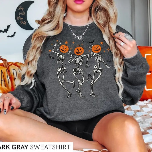 Skeleton Halloween Shirt, Pumpkin Halloween Sweatshirt, Pumpkin Shirt, Fall Sweatshirt Spooky Season TShirt, Fall Shirts...
