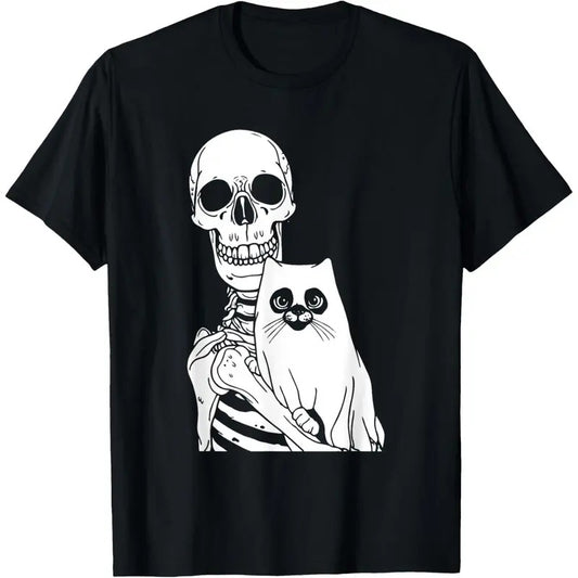 Skeleton Holding Cat Lazy Halloween Costume Skull Kitten T-Shirt made in usa Hoodie, Sweatshirt | WearSparks.com