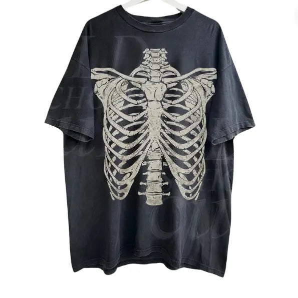 Skeleton Rib Vintage Graphic T-Shirt, Rib Cage Shirt, Retro Skeleton Tee, 90s Skull Shirt, Spooky Shirt, Y2k Skull Tee,...