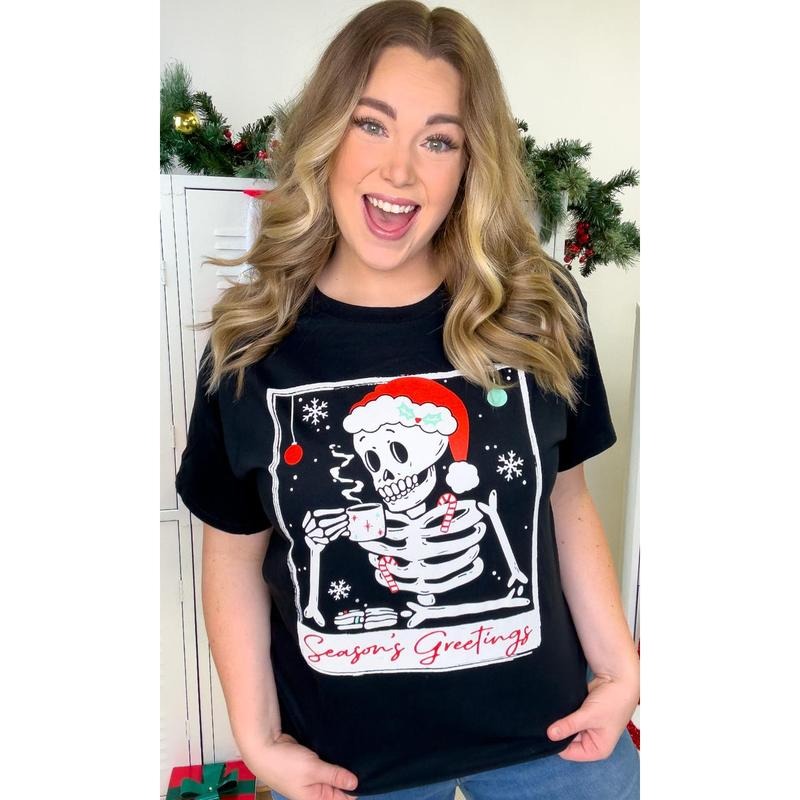 Skeleton Season's Greetings Graphic T-Shirt Hoodie, Sweatshirt | WearSparks.com