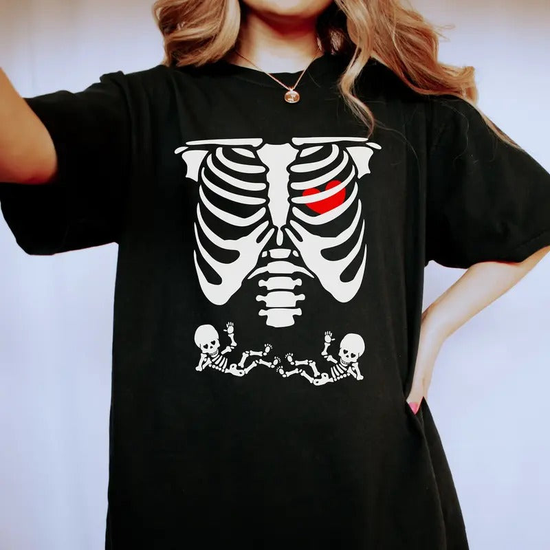 Skeleton Twins Shirt, Pregnant With Twins Skeleton Shirt, Skeleton Baby Twins Pregnancy Announcement Reveal Shirt, New...