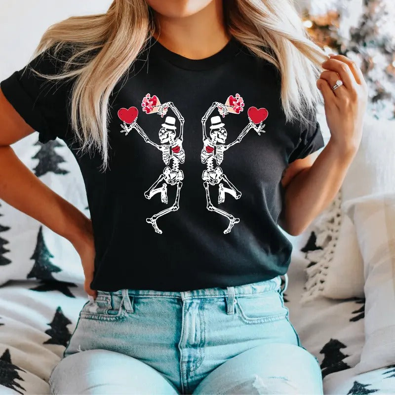 Skeleton Valentines T-Shirt, Skull Valentines Day Shirt, Cute Skeleton Valentines Gifts Tee, Dancing Skeleton Valentines...