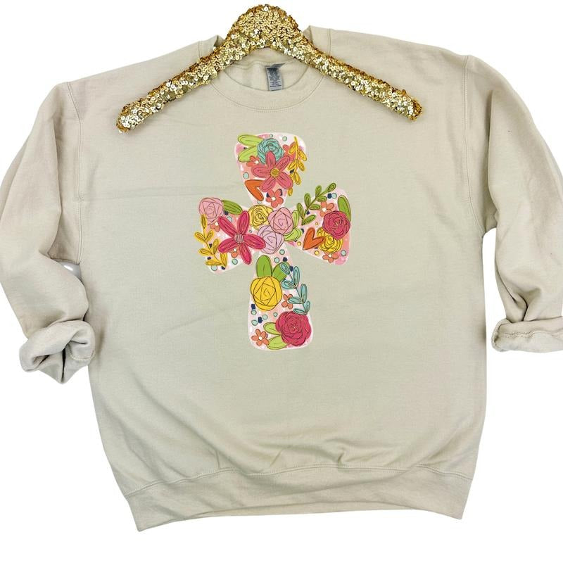 Sketched Floral Cross Sweatshirt 'NLB' T-Shirts, Hoodie | WearSparks.com