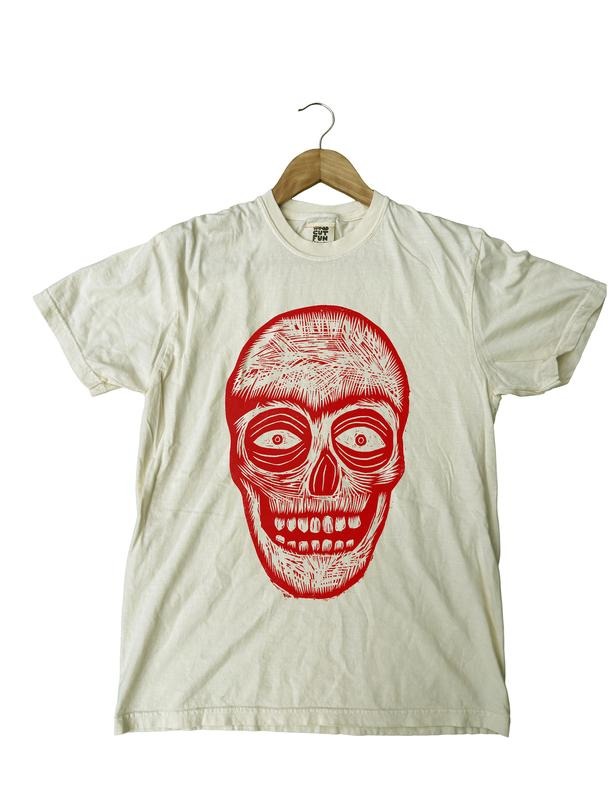 Skull Woodblock Hand-Printed T-Shirt Cotton Menswear Streetwear Graphics Casual Top Stylish Fabric Tropical Shoe Short...