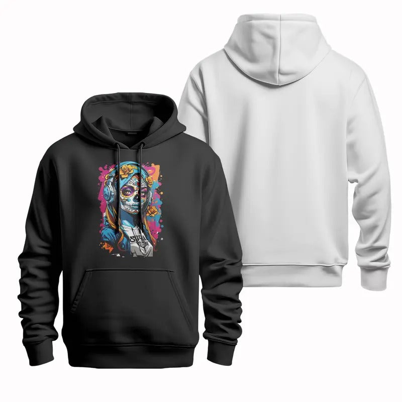 Skull girl T-shirt, crewneck sweatshirt, hooded sweatshirt, stunning debut, Headphone garland, fashion, Colorful, street...