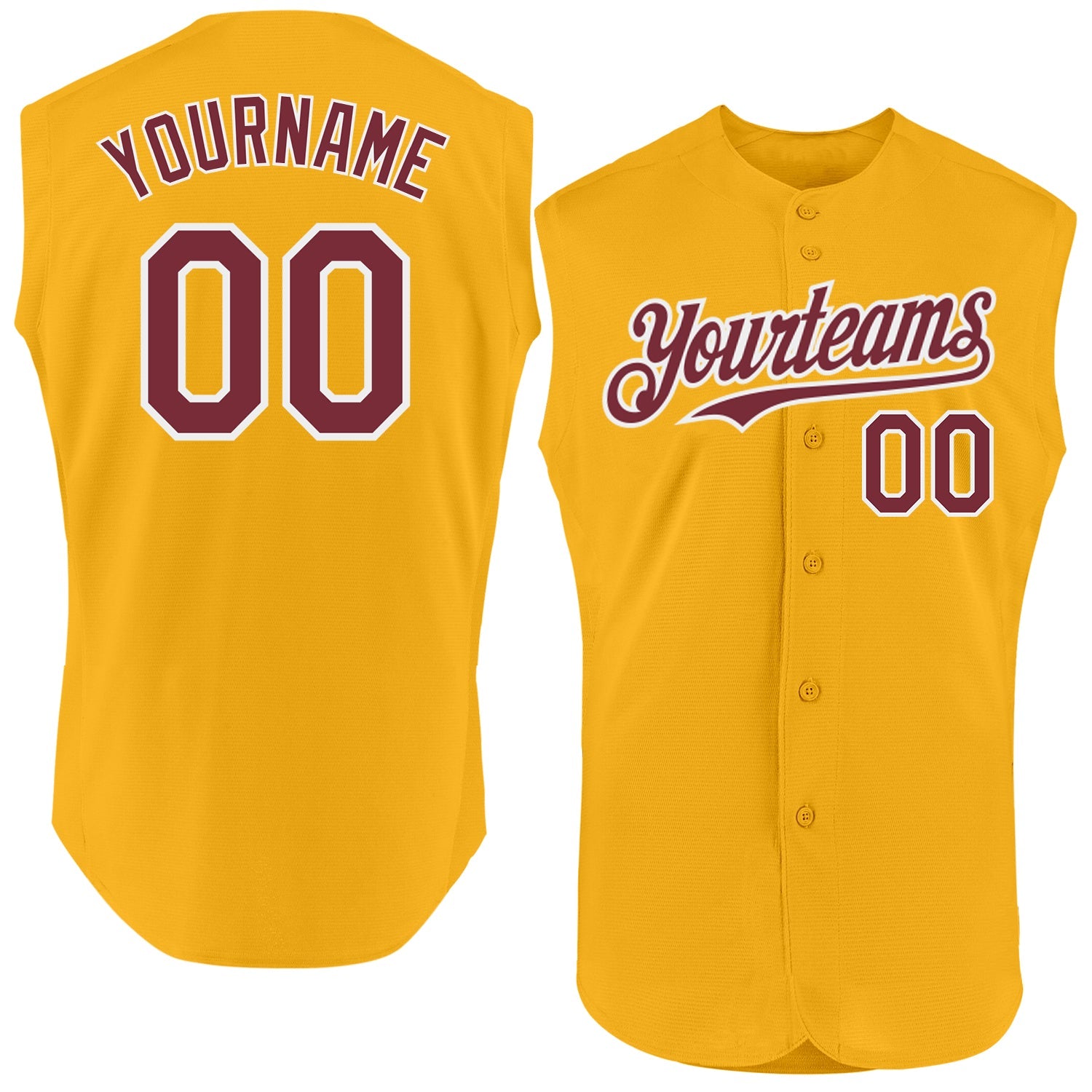 Custom Gold Burgundy-White Authentic Sleeveless Baseball Jersey T-Shirts, Hoodie, Sweatshirt | WearSparks.com (Image 1)