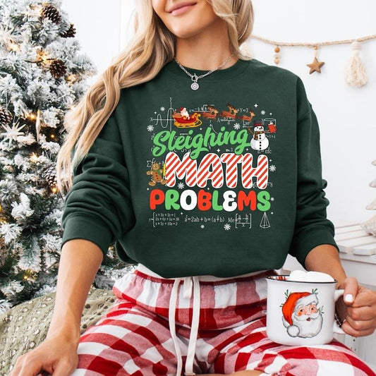 Sleighing Math Problems Shirt, Santa's Favorite Math Teacher Sweatshirt, Very Merry Teacher T-shirt, Math Lover Gift,...