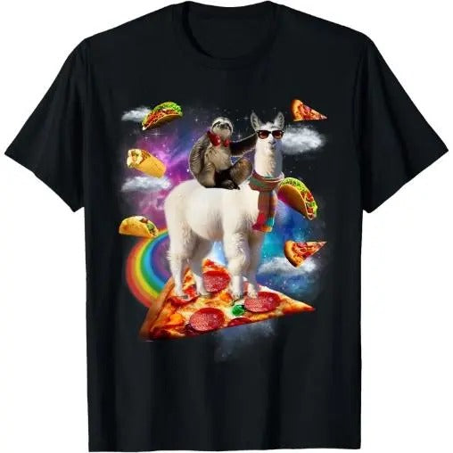 Sloth riding Llama shirt - Galaxy Pizza Taco Burrito Gift T-Shirt Made in USA Hoodie, Sweatshirt | WearSparks.com