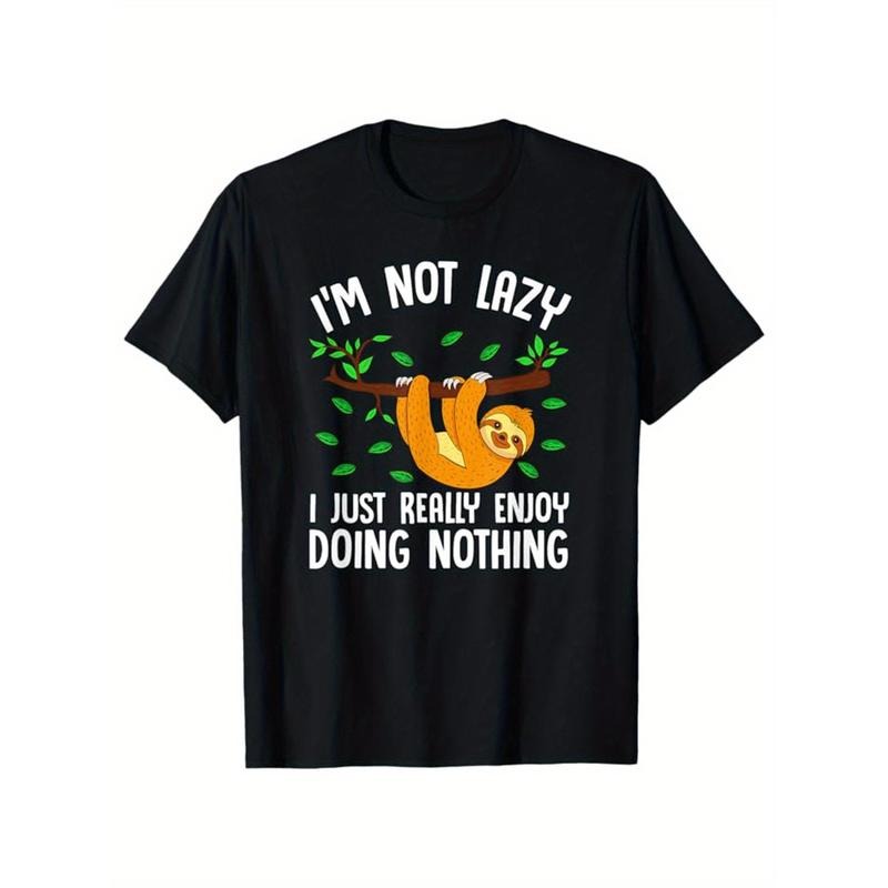Sloths Print Men's Cotton T-shirt, Graphic Tee Men's Outdoor Clothes, Casual Short Sleeve Crew Neck T-shirt made in...