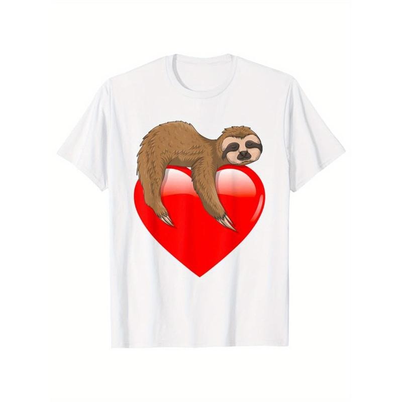 Sloths Print Men's Cotton T-shirt, Graphic Tee Men's Outdoor Clothes, Casual Short Sleeve Crew Neck T-shirt made in...