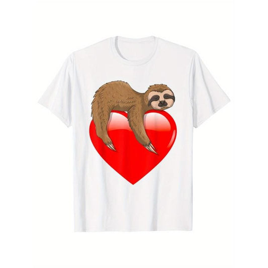 Sloths Print Men's Cotton T-shirt, Graphic Tee Men's Outdoor Clothes, Casual Short Sleeve Crew Neck T-shirt made in...