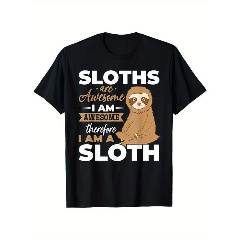 Sloths Print Men's Cotton T-shirt, Graphic Tee Men's Outdoor Clothes, Casual Short Sleeve Crew Neck T-shirt made in...