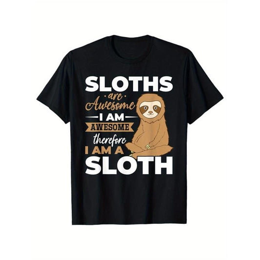 Sloths Print Men's Cotton T-shirt, Graphic Tee Men's Outdoor Clothes, Casual Short Sleeve Crew Neck T-shirt made in...