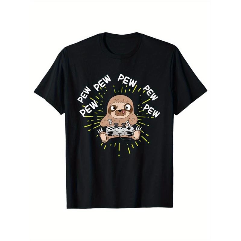 Sloths Print Men's Cotton T-shirt, Graphic Tee Men's Outdoor Clothes, Casual Short Sleeve Crew Neck T-shirt made in...