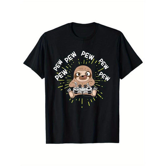 Sloths Print Men's Cotton T-shirt, Graphic Tee Men's Outdoor Clothes, Casual Short Sleeve Crew Neck T-shirt made in...