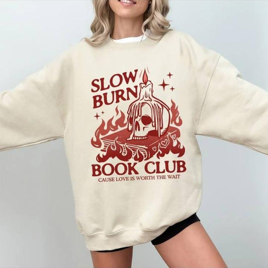Slow Burn Sweatshirt For Romance Reader, Funny Retro Bookish, Crewneck For Slow Burn Lover, Sweater Book, Romance Gift...