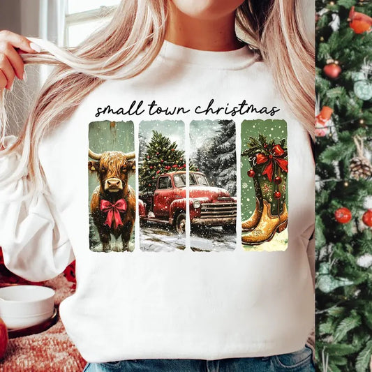 Small Town Christmas Sweatshirt, Cowgirl Shirt, Small Town Girl Christmas Tee, Unisex Sweater Pullover Tee Hoodie