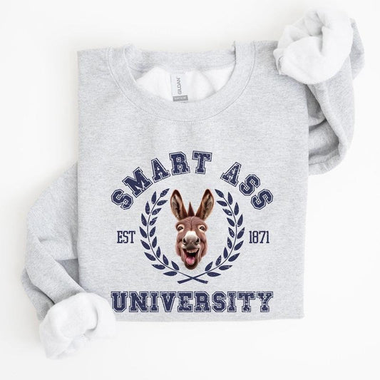 Smart Ass University Sweatshirt, Donkey, Sarcastic, College, Funny Meme, Women's Crew Neck, Crewneck T-Shirts, Hoodie