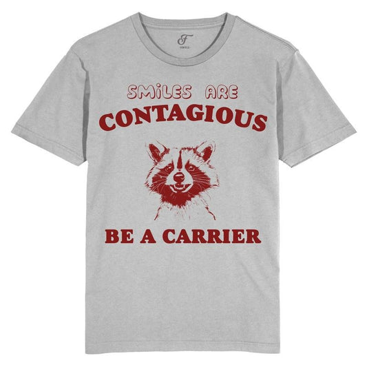 Smiles are contagious, be a carrier, tshirt,  T Shirt, Funny, Raccoon, Meme, Cartoon Tee Shirt, Retro Tee, Fun Gift, for...