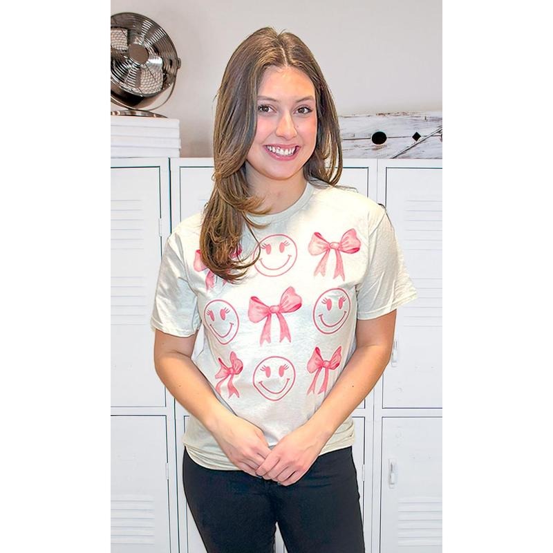 Smiley Bow Graphic T-Shirt Hoodie, Sweatshirt | WearSparks.com