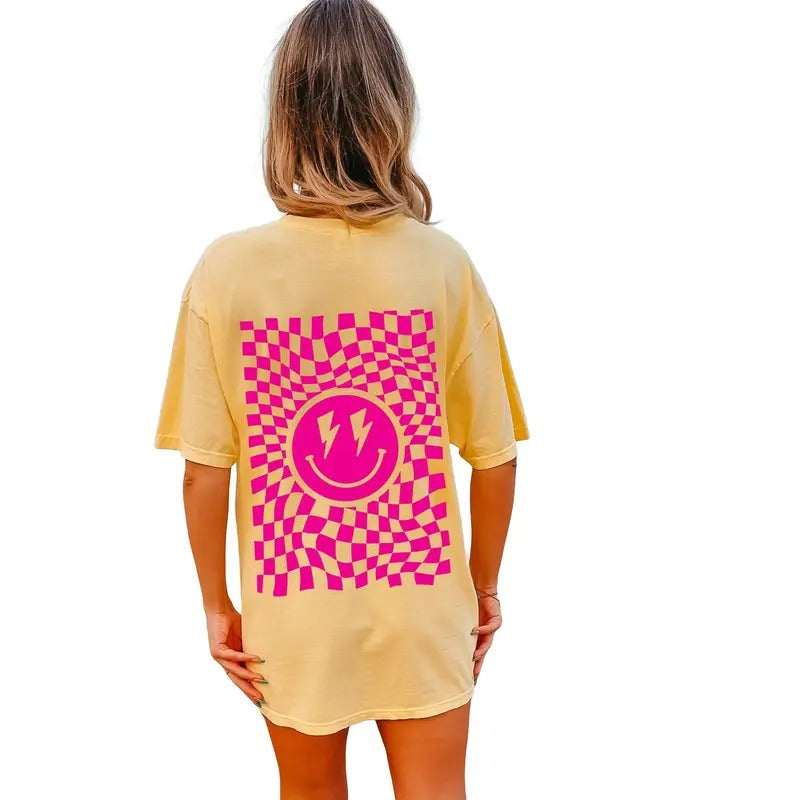 Smiley Face T Shirt, Preppy Shirt, Trendy Y2k Shirt, Lightning Bolt Tee Shirt, Smiley Face Cheerful T Shirt, Unisex...