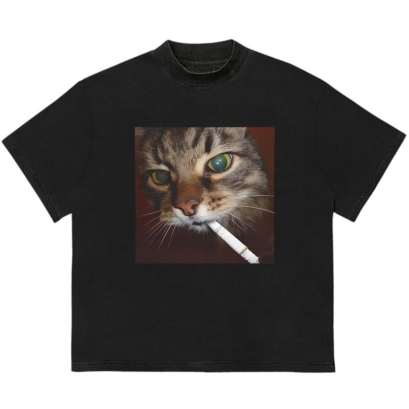 Smoking Cat T-Shirt Comfy Cotton HipHop Style Cotton Comfort Cotton Comfort Hoodie, Sweatshirt | WearSparks.com
