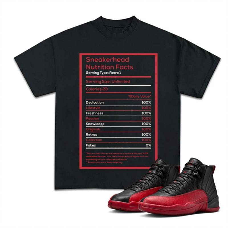 Sneaker Head Match 12 Flu Game Sneakers, Unisex Fitted Graphic Tee, Y2K Cotton T-shirt with a Bold Streetwear Look...
