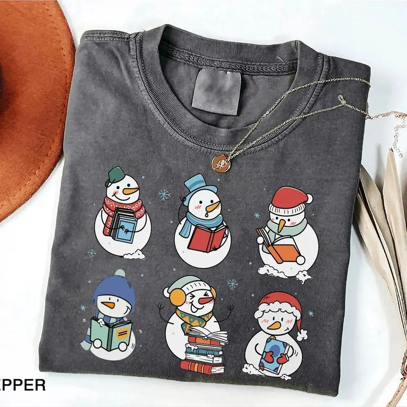 Snowman Reading Book Sweatshirt, Snowman Bookish Shirt, Book Lover Christmas Shirt, Snowman Book Lover Shirt, Book...