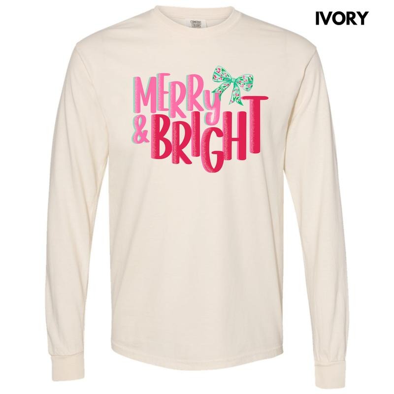 Snowy Merry & Bright Long Sleeve Comfort Colors T-Shirt 'NLB' Hoodie, Sweatshirt | WearSparks.com