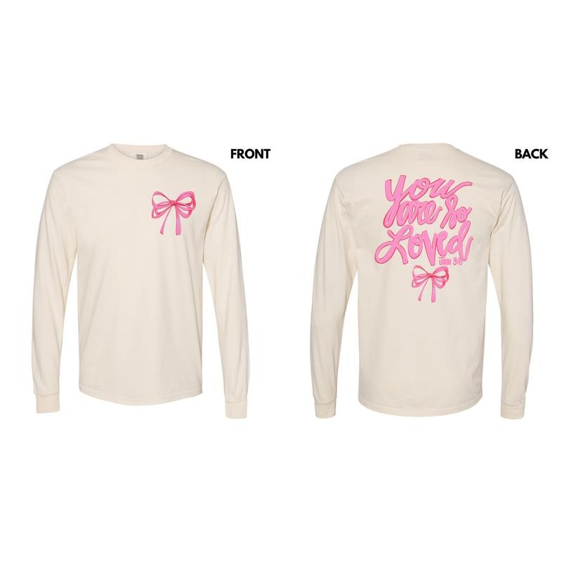 So Loved Pink Ribbon Long Sleeve Comfort Colors T-Shirt 'NLB' Hoodie, Sweatshirt | WearSparks.com