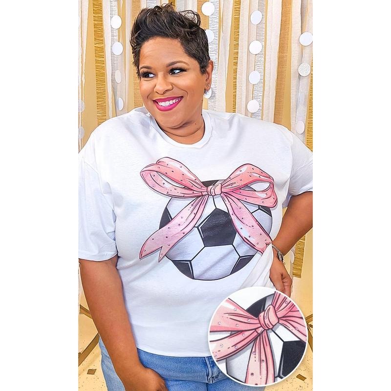 Soccer Pink Bow Rhinestone Graphic Shirt Hoodie, Sweatshirt | WearSparks.com