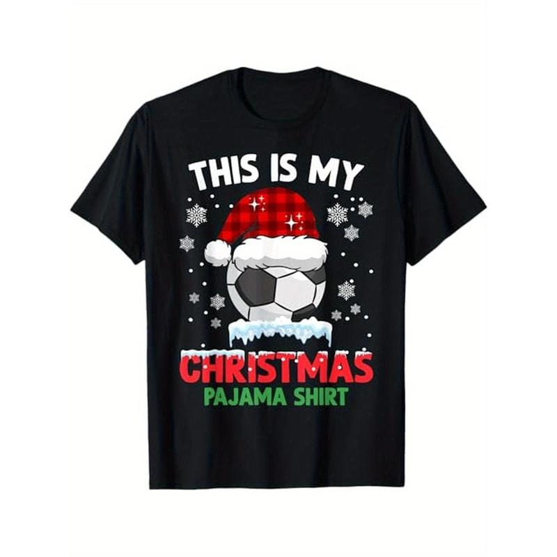 Soccer Xmas Pajama Soccer Christmas Pajama T-Shirt, 100% Cotton, Gifts for Men Dad Husband Grandpa, S-XXXL, Black made in...
