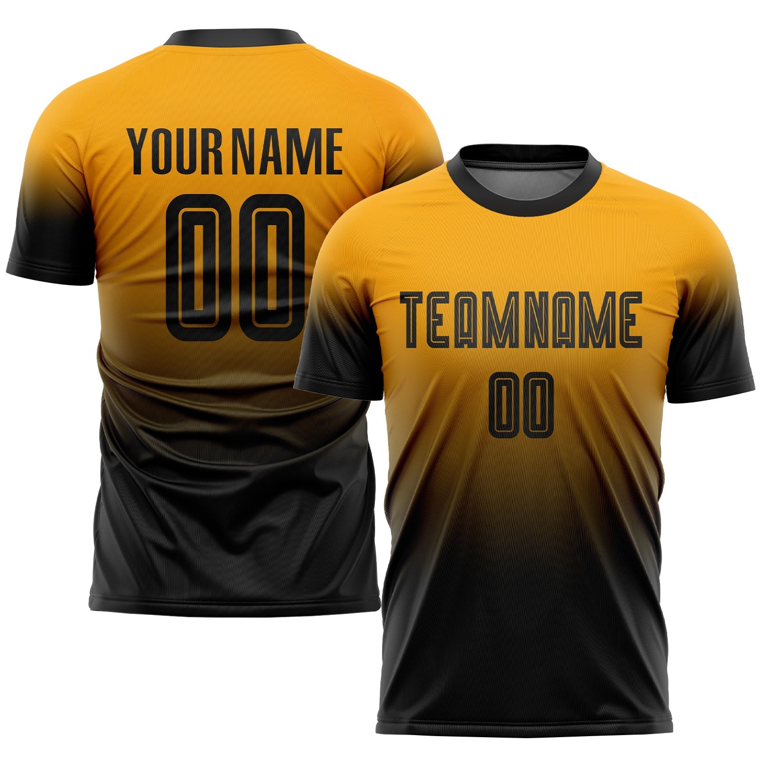 Custom Gold Black Sublimation Fade Fashion Soccer Uniform Jersey T-Shirts, Hoodie, Sweatshirt | WearSparks.com (Image 1)