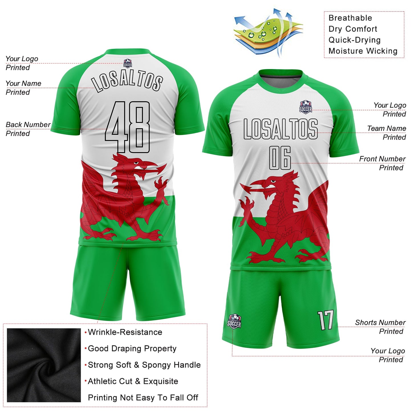 Custom Green White Red-Black Sublimation Welsh Flag Soccer Uniform Jersey T-Shirts, Hoodie, Sweatshirt (Image 3)