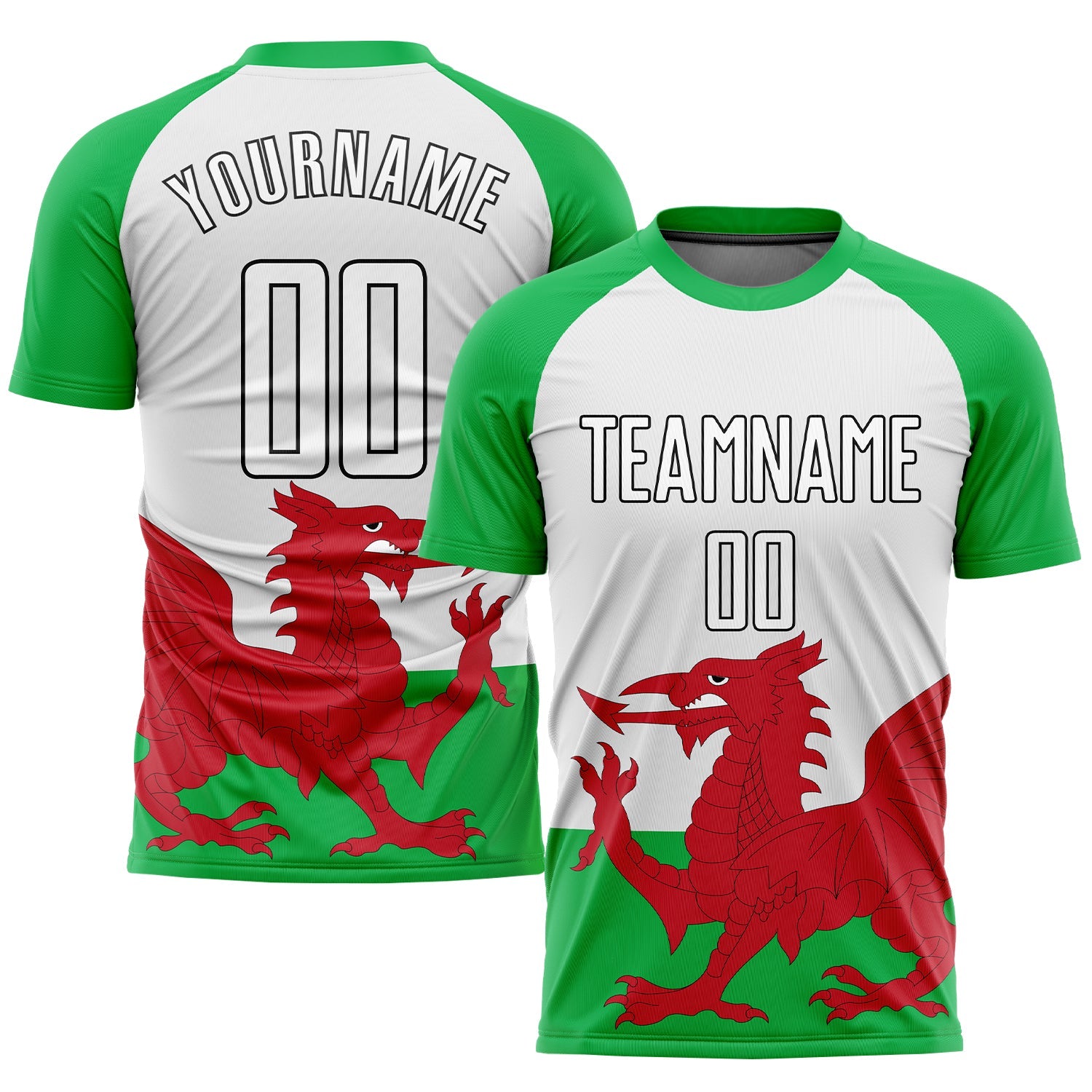Custom Green White Red-Black Sublimation Welsh Flag Soccer Uniform Jersey T-Shirts, Hoodie, Sweatshirt (Image 1)