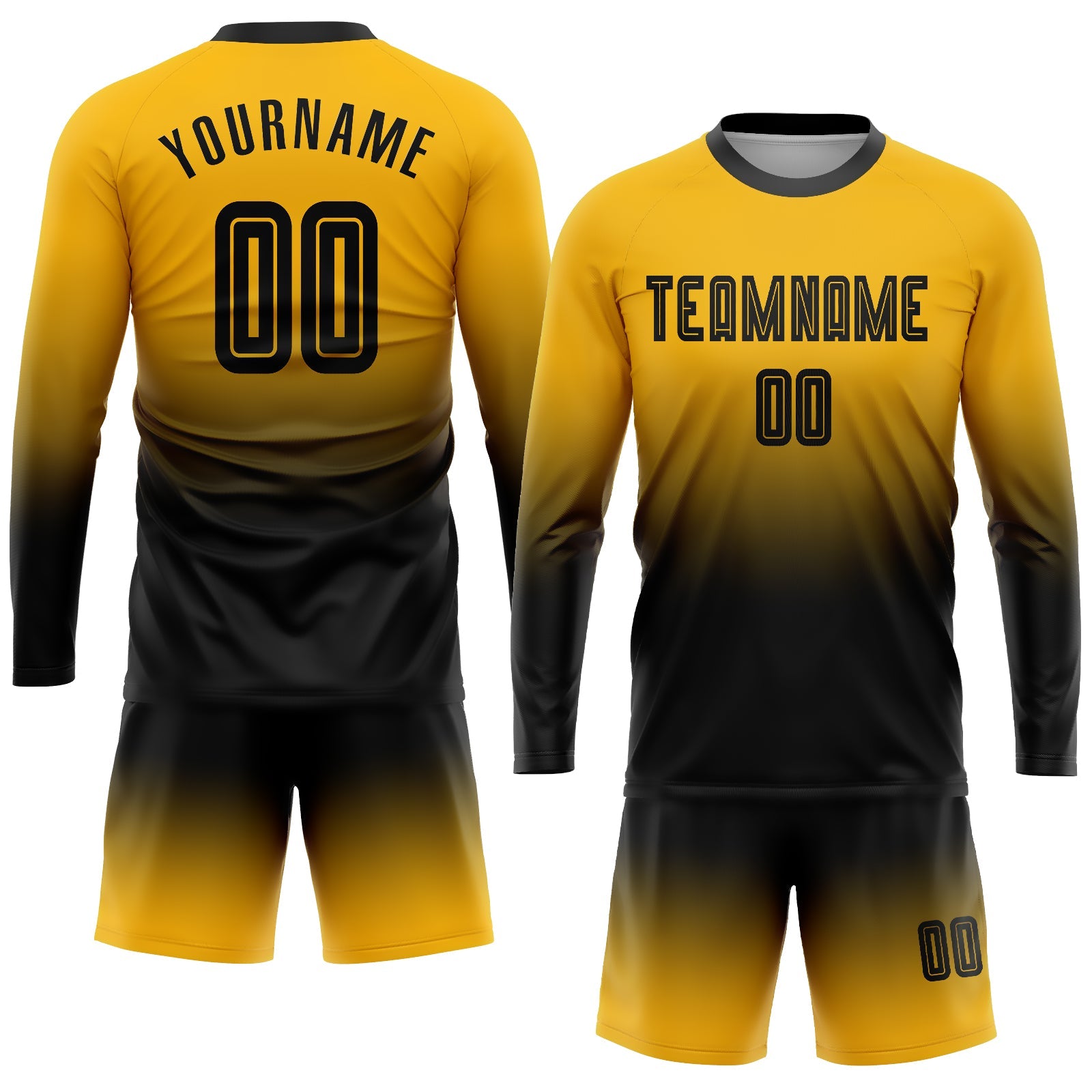 Custom Gold Black Sublimation Long Sleeve Fade Fashion Soccer Uniform Jersey T-Shirts, Hoodie, Sweatshirt (Image 2)