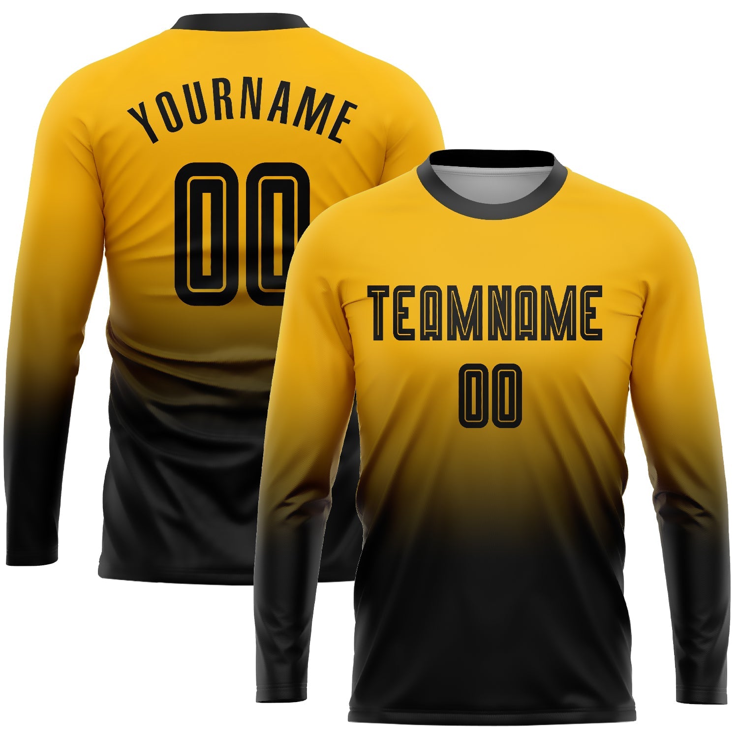 Custom Gold Black Sublimation Long Sleeve Fade Fashion Soccer Uniform Jersey T-Shirts, Hoodie, Sweatshirt (Image 1)