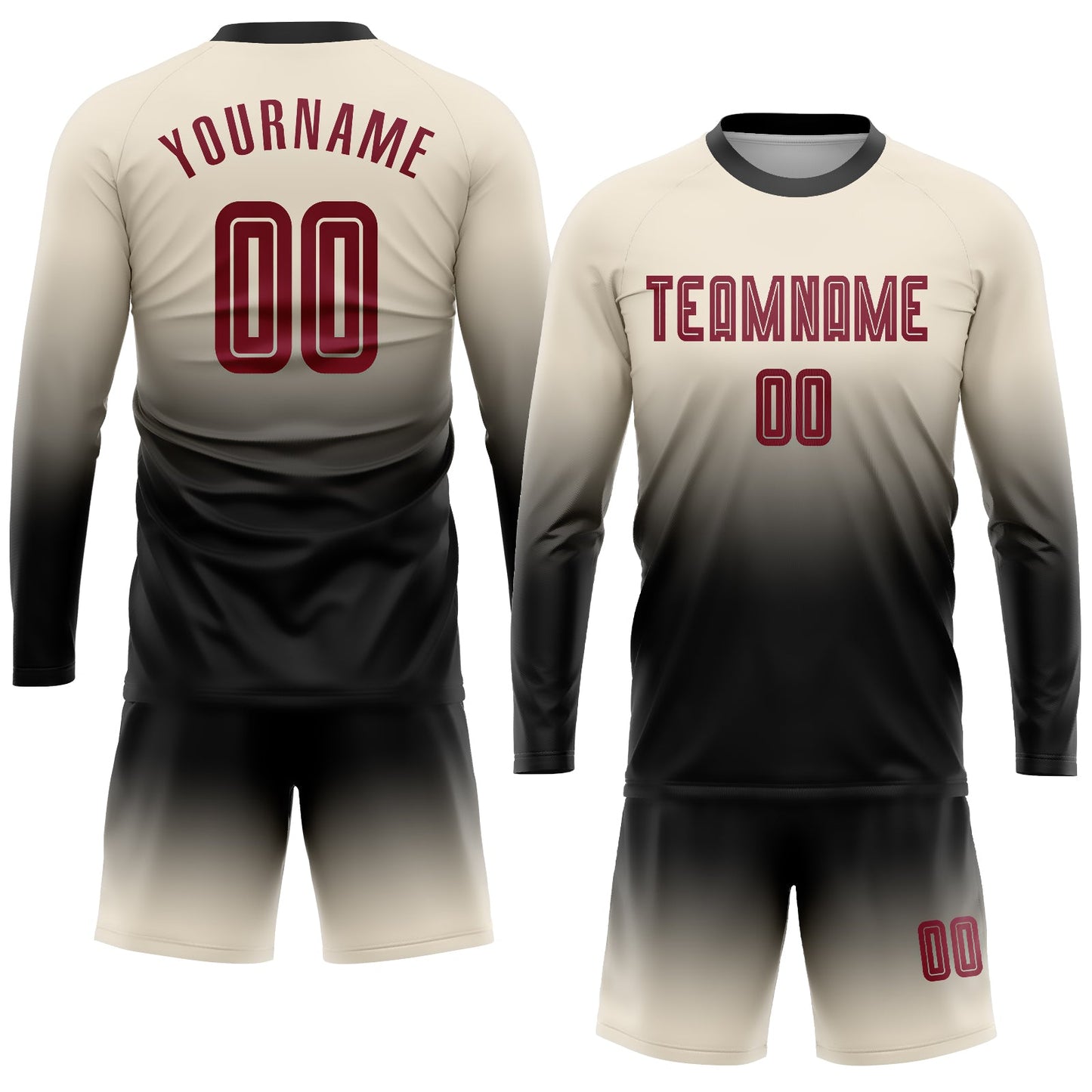 Custom Cream Crimson-Black Sublimation Long Sleeve Fade Fashion Soccer Uniform Jersey T-Shirts, Hoodie, Sweatshirt (Image 2)
