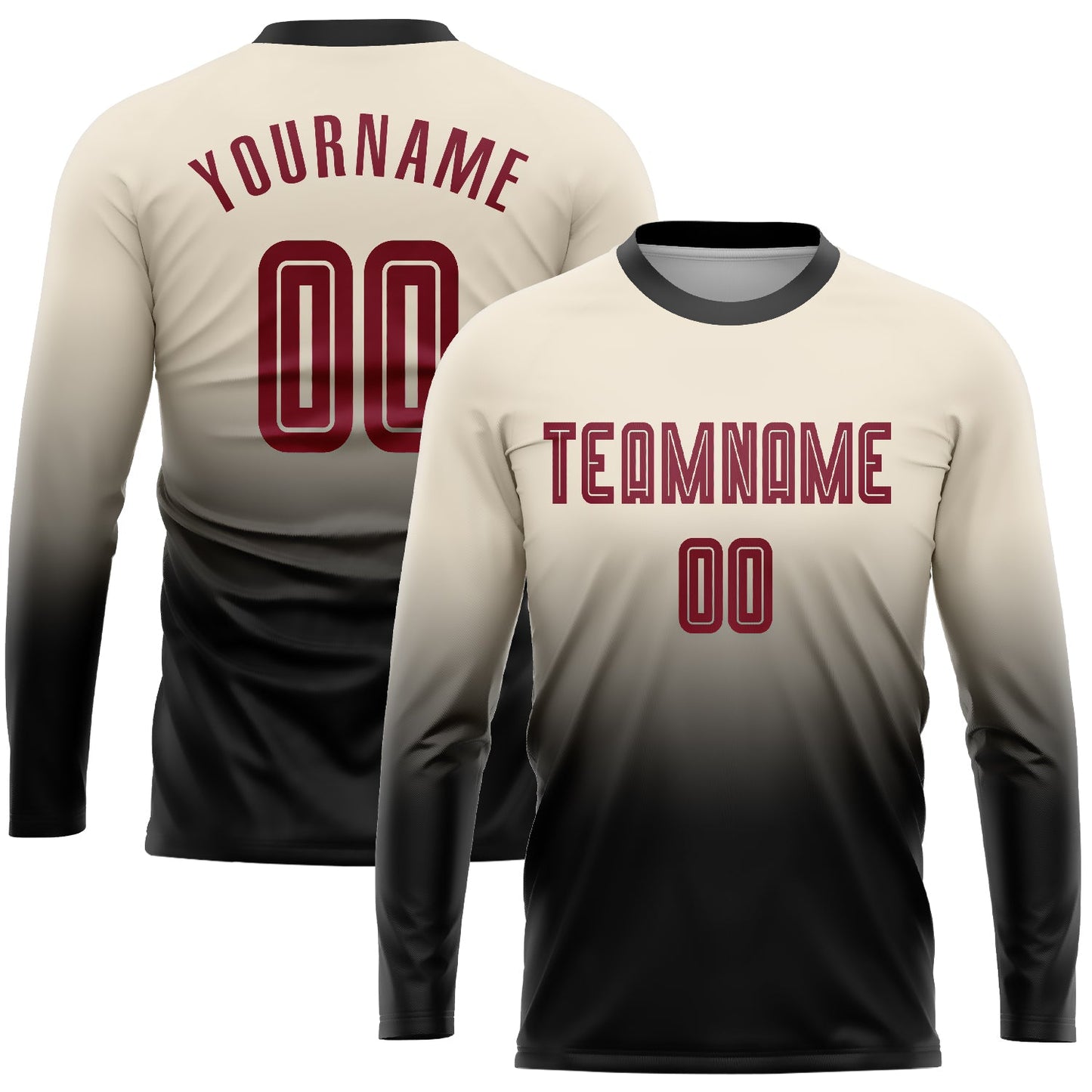 Custom Cream Crimson-Black Sublimation Long Sleeve Fade Fashion Soccer Uniform Jersey T-Shirts, Hoodie, Sweatshirt (Image 1)