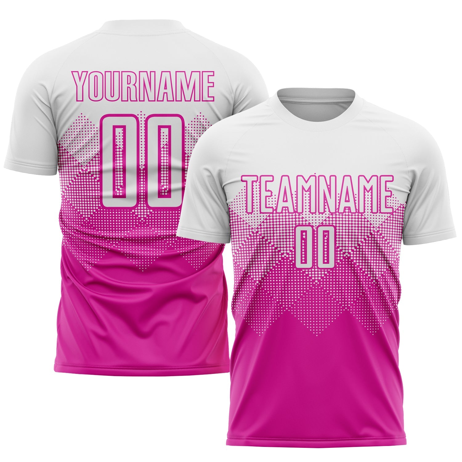 Custom Deep Pink White Sublimation Soccer Uniform Jersey T-Shirts, Hoodie, Sweatshirt | WearSparks.com (Image 1)