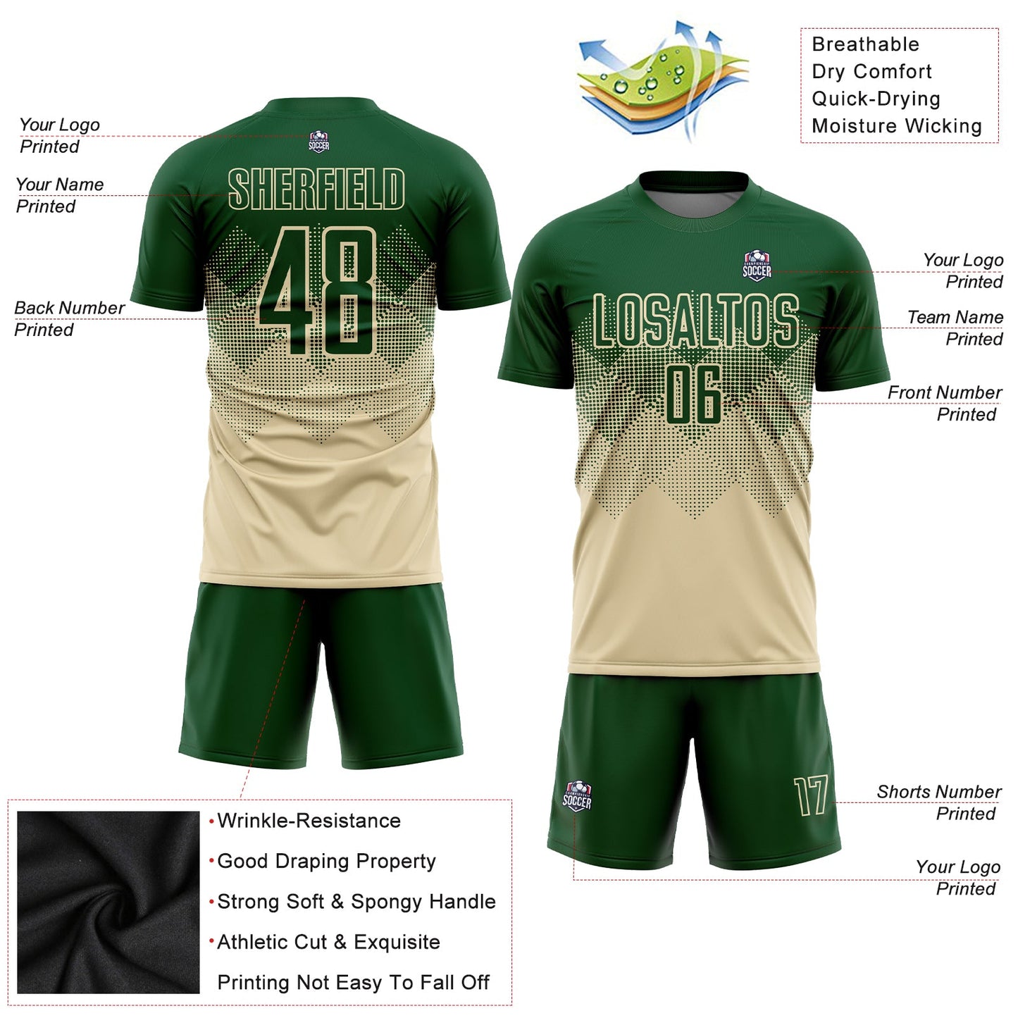Custom Cream Green Sublimation Soccer Uniform Jersey T-Shirts, Hoodie, Sweatshirt | WearSparks.com (Image 3)