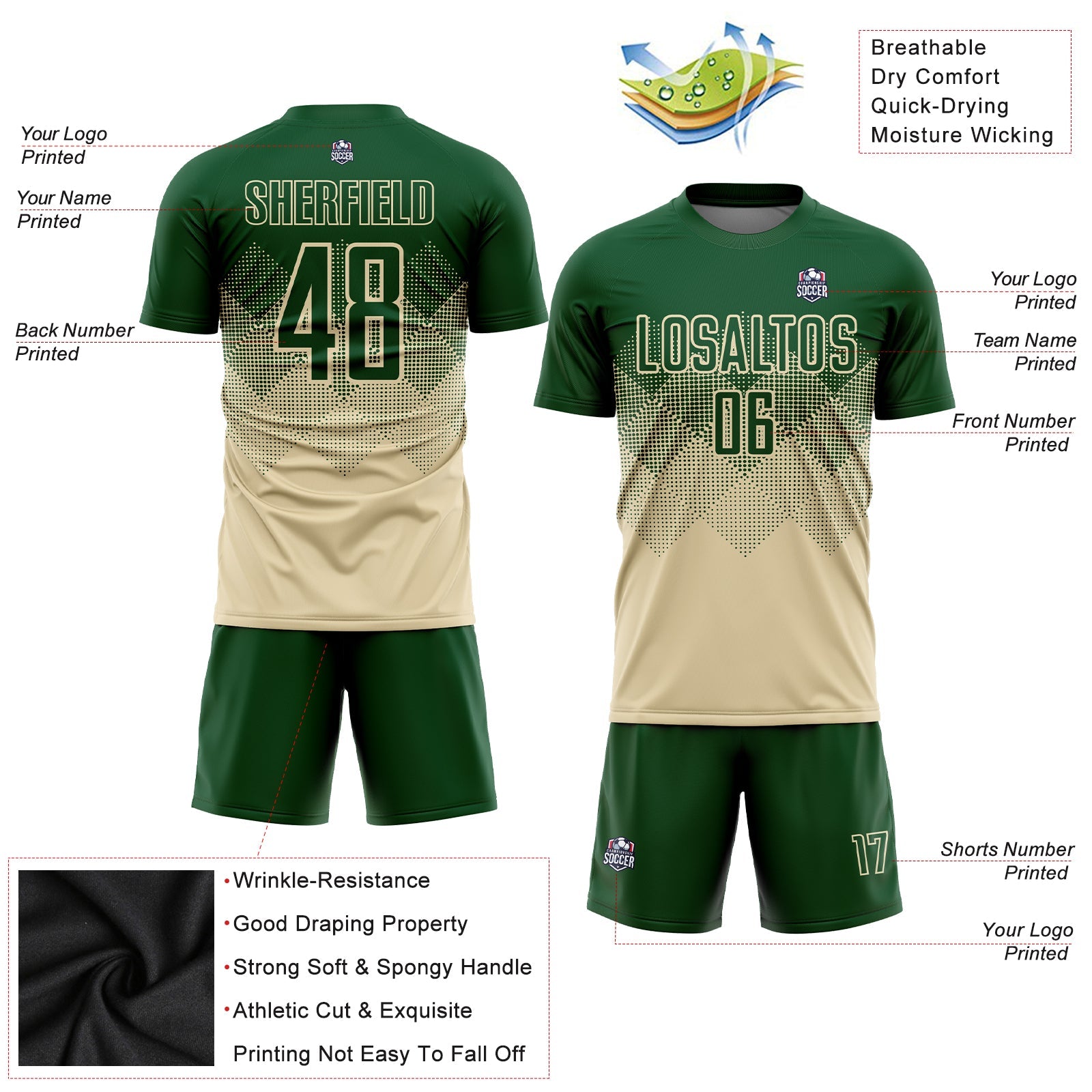 Custom Cream Green Sublimation Soccer Uniform Jersey T-Shirts, Hoodie, Sweatshirt | WearSparks.com (Image 3)